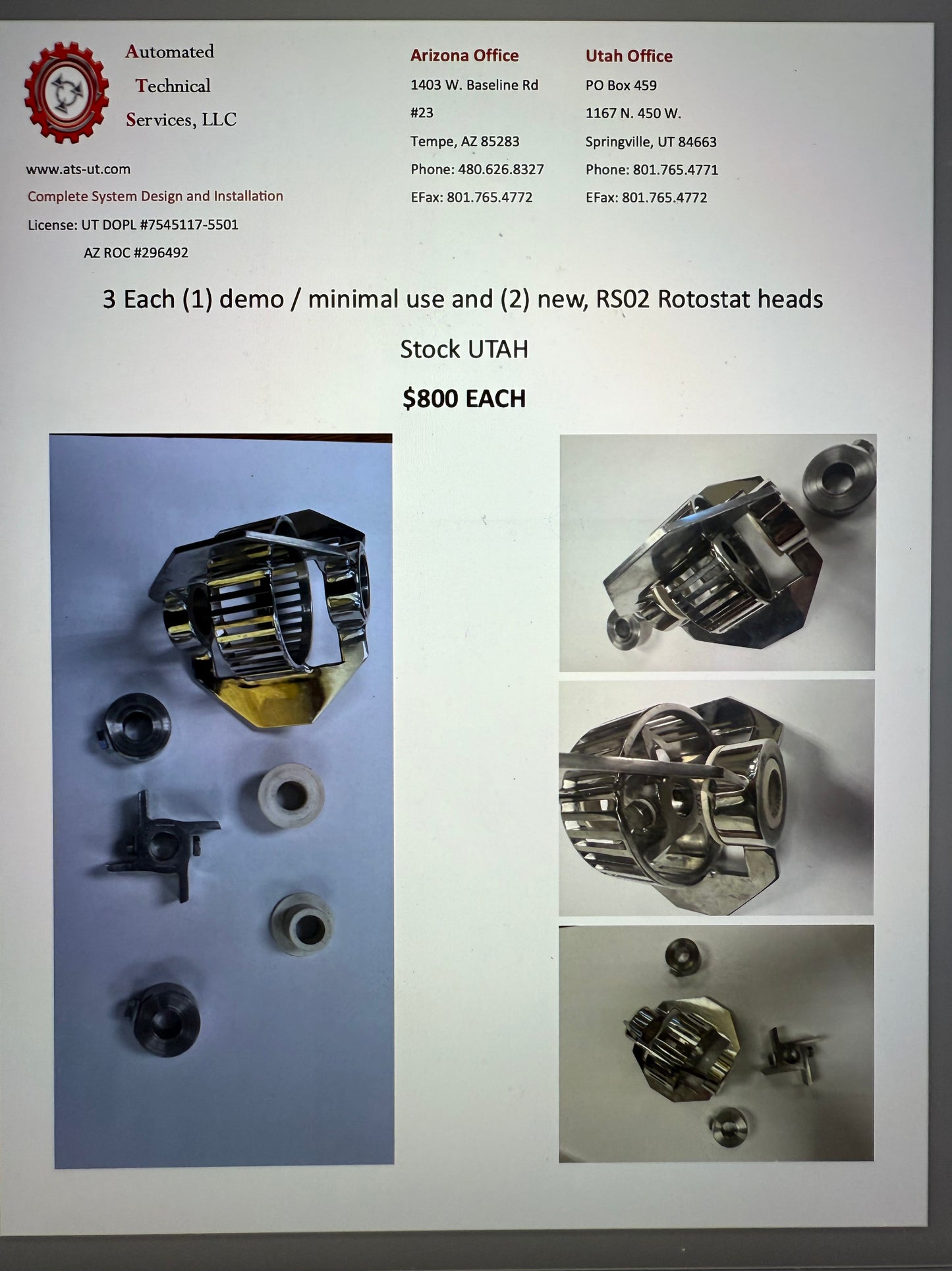 3 Each (1) demo / minimal use and (2) new, RS02 Rotostat heads Stock UTAH $800 EACH
