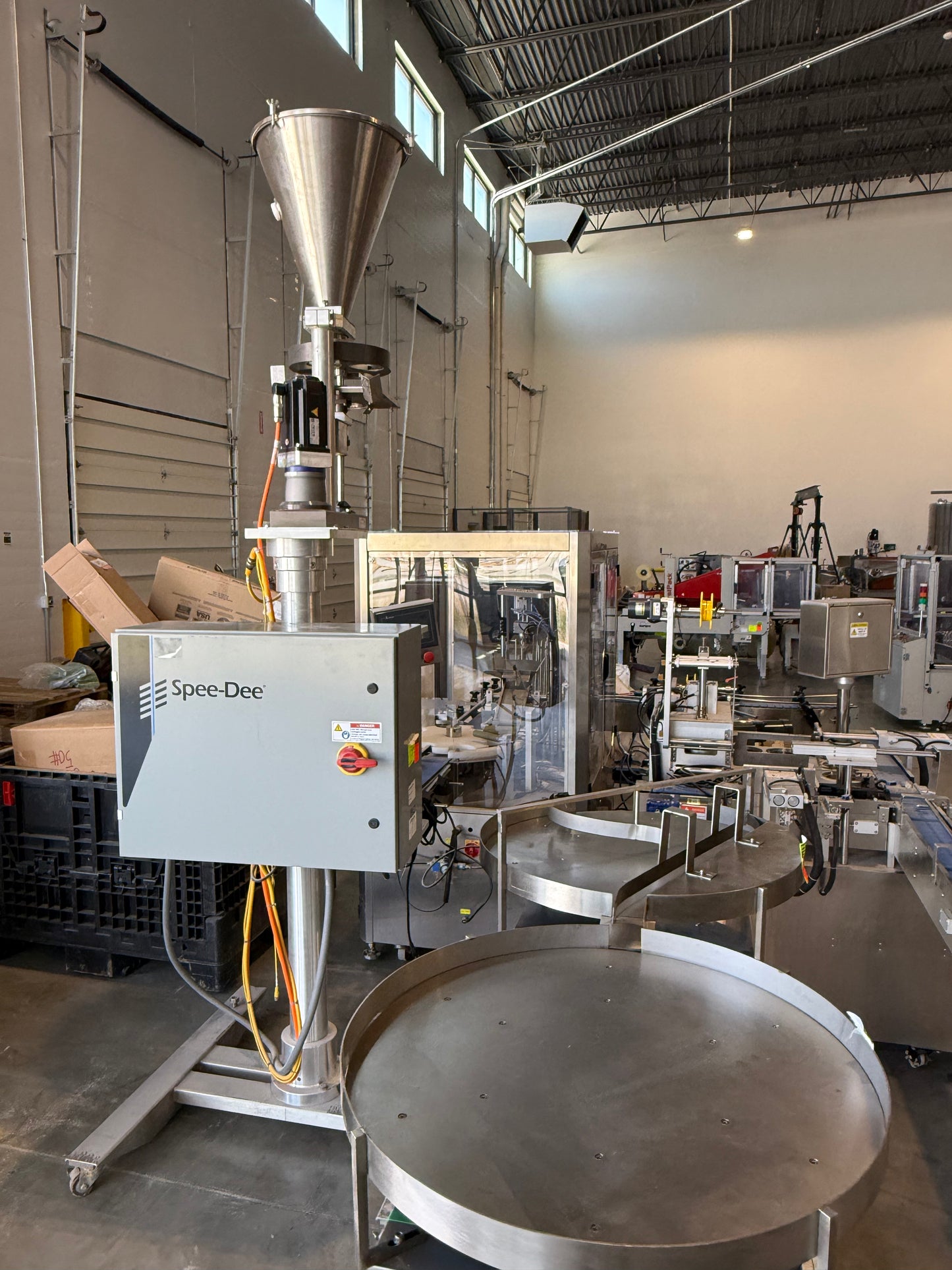 Slightly Used - Full Tub Filling Production Line - Tub Filler, Tub Sealer, Tub Capper, Spee-dee Filler, Conveyor sections