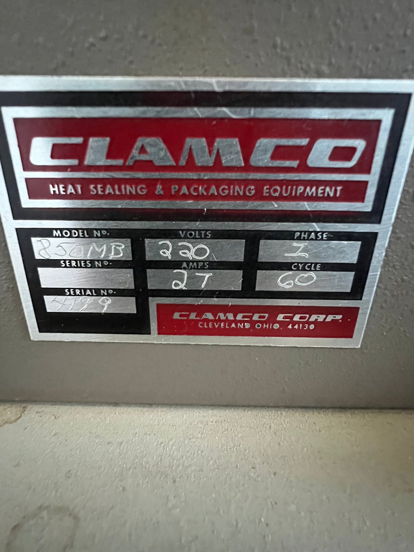 Heat Tunnel, Clampco, Model # 850MB, Serial # 4199 - Inventory Equipment: