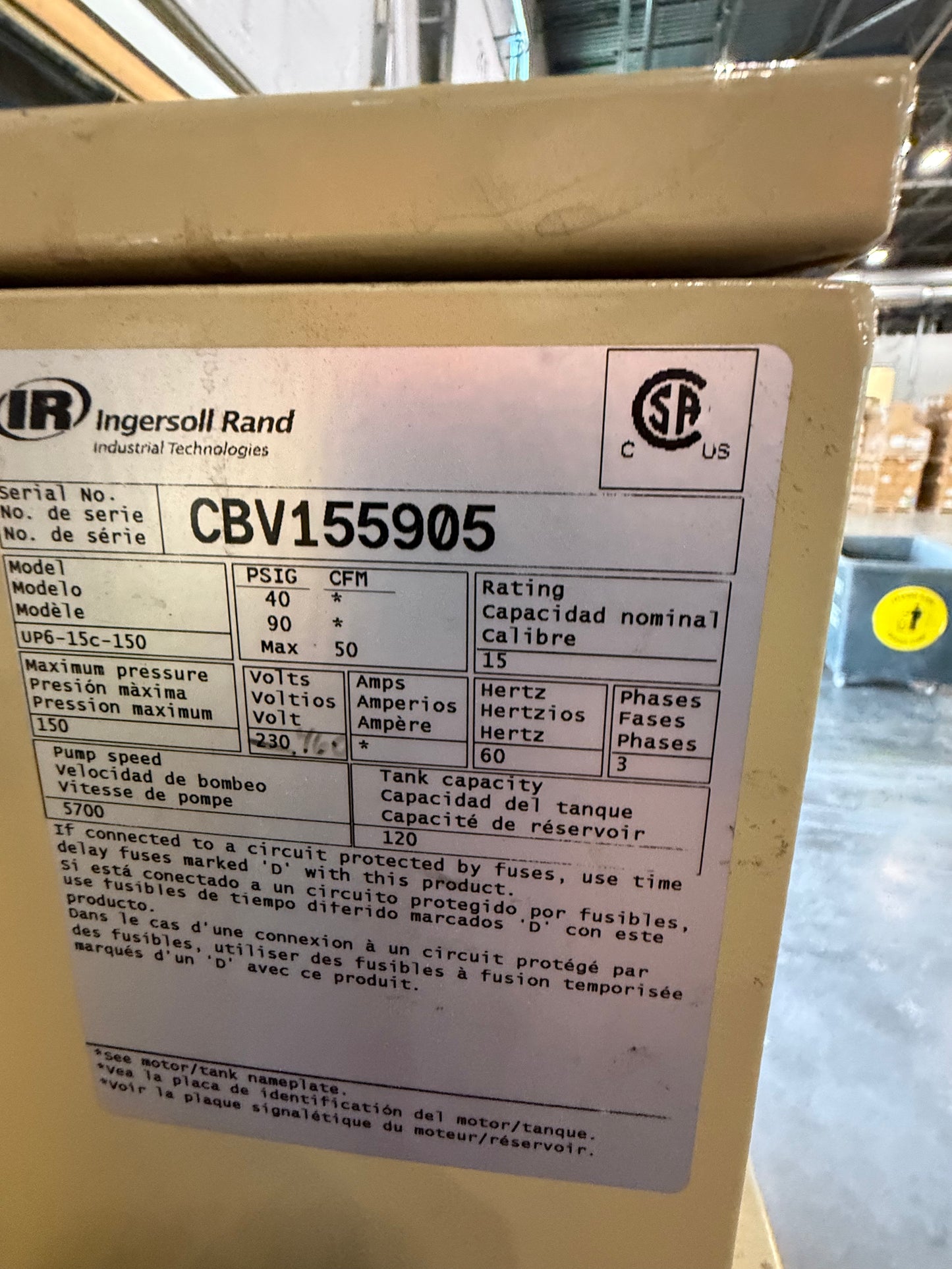 Used Ingersol Rand Air Compressor - Model R11i's - Less Tank and Dryer