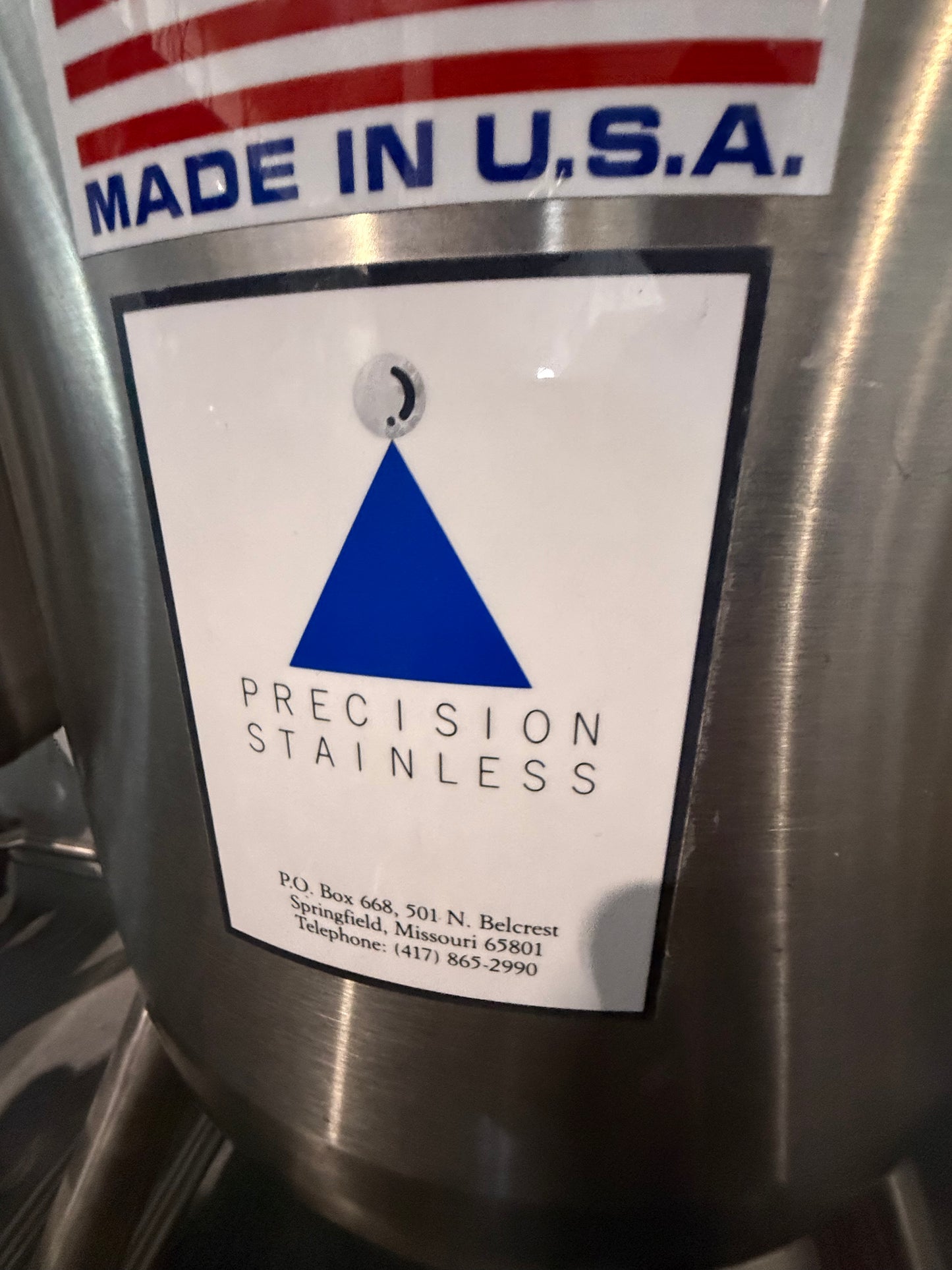 Pre-Owned 100 Liter Pressure Tank - Precision Stainless, 316L SS, Working Pressure 60 PSIG @ 212 Deg