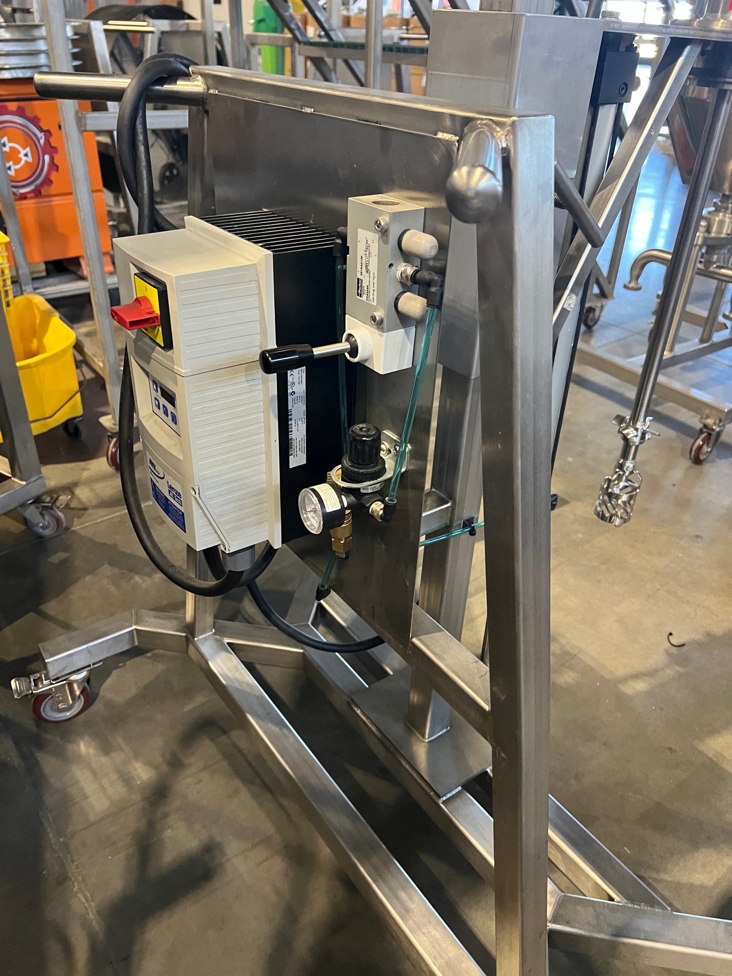 Pre owned / minimal use, ATS Pneumatic Lift Stand with Admix Rotsolver — SS 1.5HP motor, 110 v VFD, on SS cart with casters - 1 Each