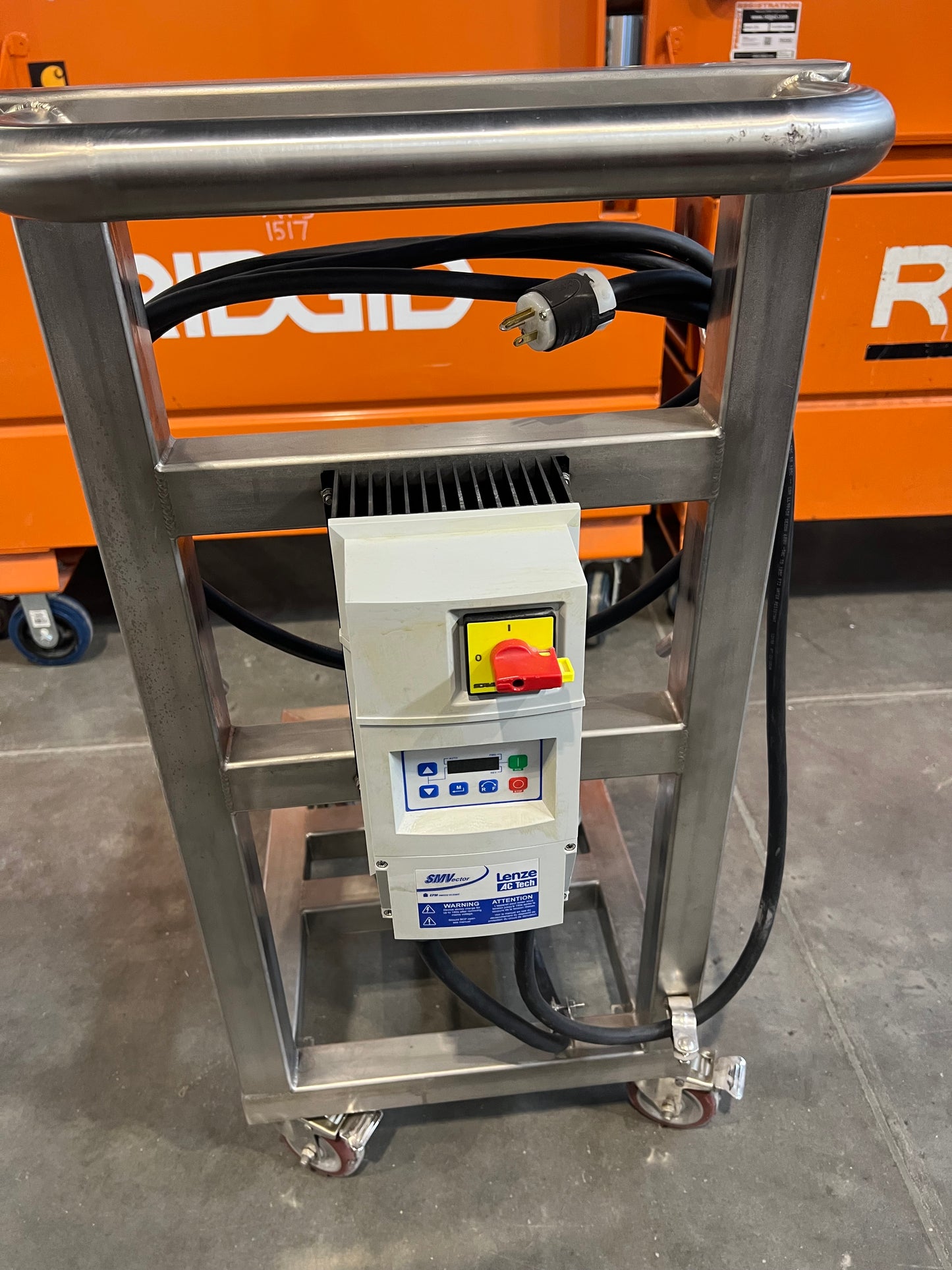 Pre owned / minimal use, C114 pump—3.5” impeller, SS 1.5 HP motor, 110 v VFD, on SS square tube cart with casters - 1 each