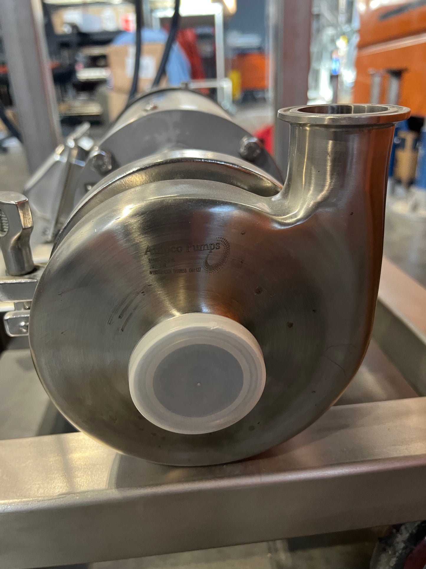 Pre owned / minimal use, C114 pump—3.5” impeller, SS 1.5 HP motor, 110 v VFD, on SS square tube cart with casters - 1 each