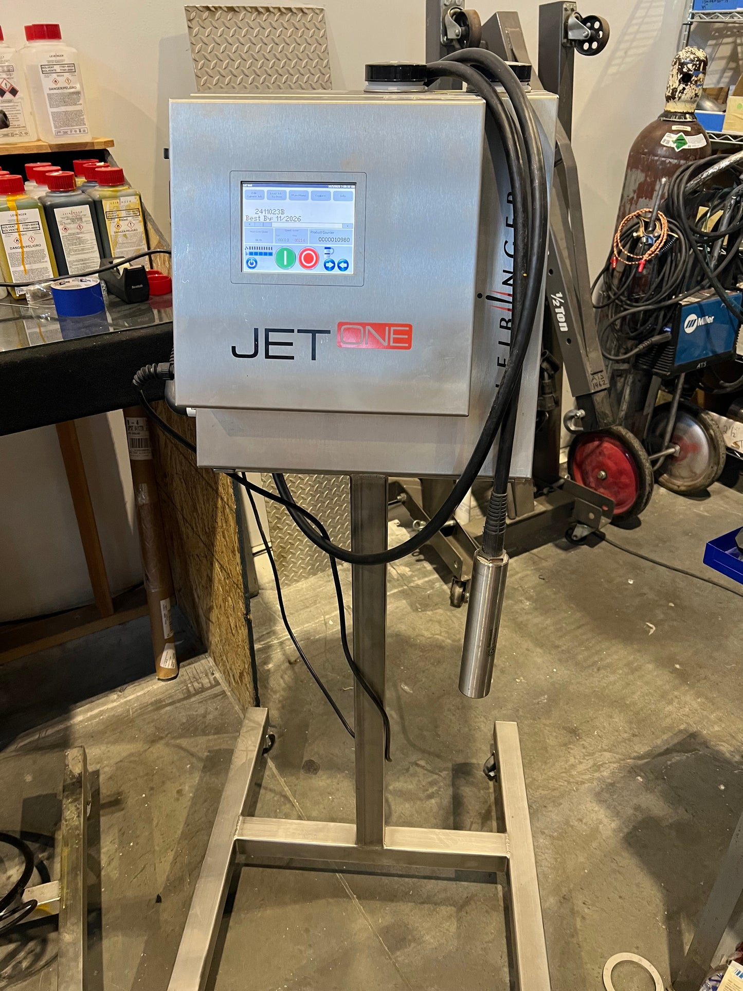 Pre-Owned Leibinger Ink Jet Printer - Black Ink, 110V, SS Square Tube Cart/Stand with Casters