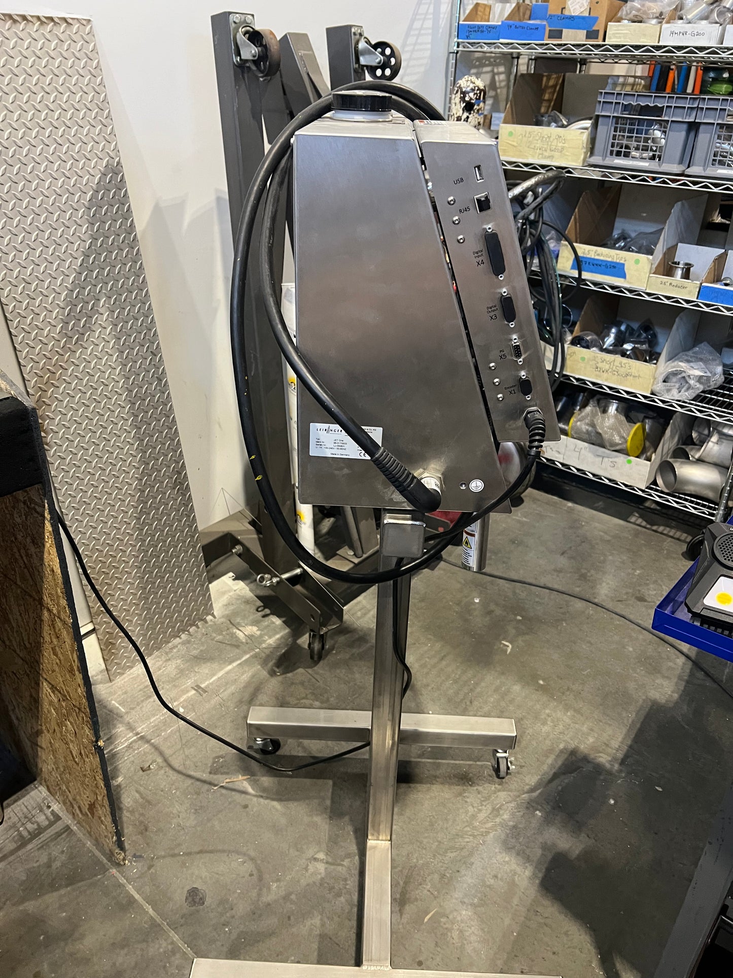 Pre-Owned Leibinger Ink Jet Printer - Black Ink, 110V, SS Square Tube Cart/Stand with Casters