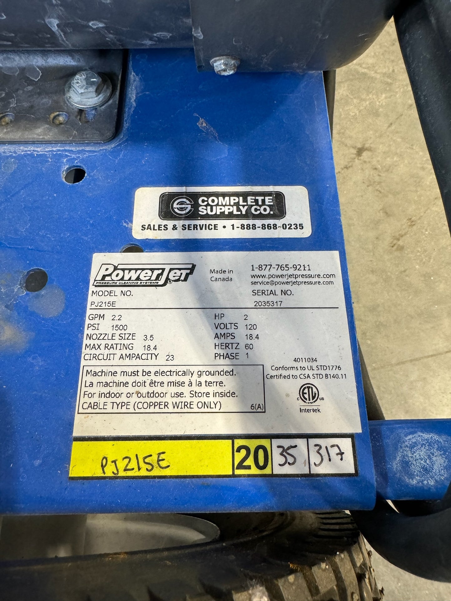 Pressure Washer - PowerJet - Cold Water Electric 2hp/110v/1ph