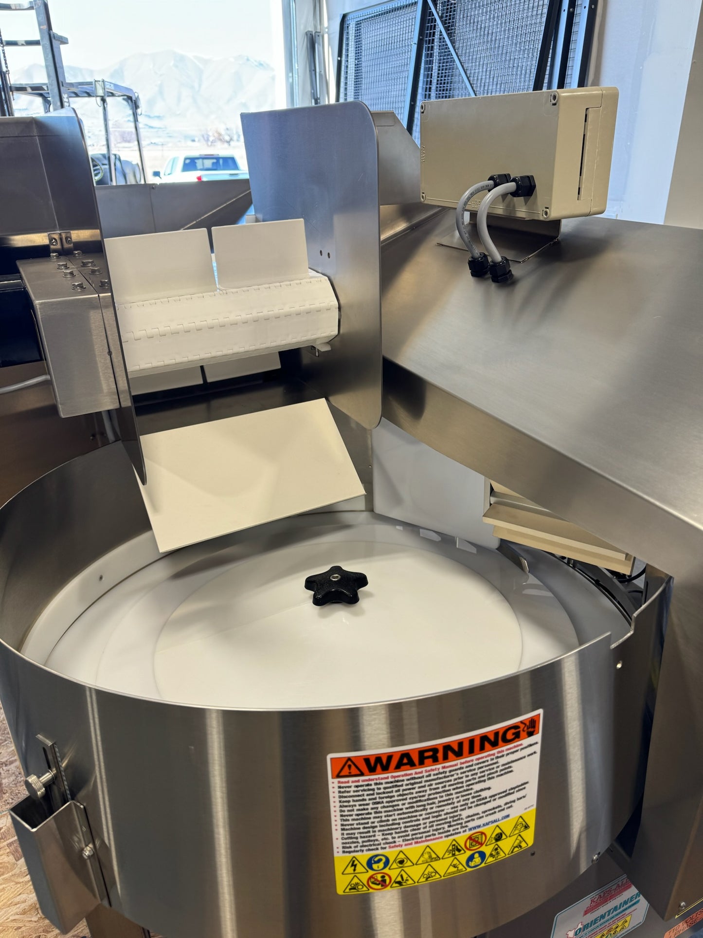 Kaps-All Model AU-3 Bottle Unscrambler / Cleaner, NEW 30" prefeed elevator and 20 cubic ft hopper