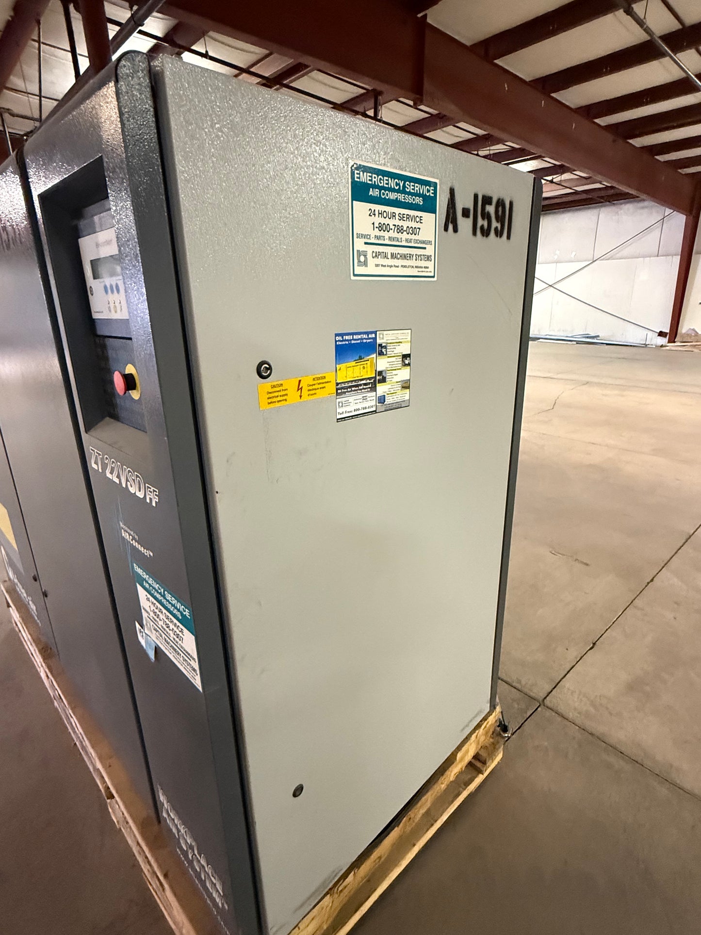 Used Atlas Copco Air Compressor, Model ZT-22VSD FF, Oil Free Screw Air Compressor,