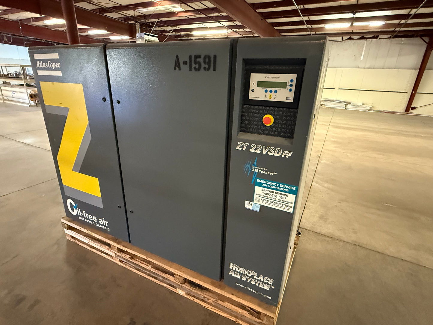 Used Atlas Copco Air Compressor, Model ZT-22VSD FF, Oil Free Screw Air Compressor,